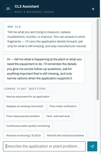 The CL2 assistant open on the published cl2solutions.com